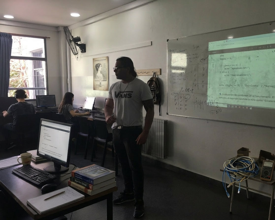 Alan Acosta en contexto de capacitación y aula